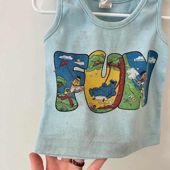 Vintage 80s Toddler's Sesame Street FUN Ribbed Light Blue Tank Top - Picture 9 of 9